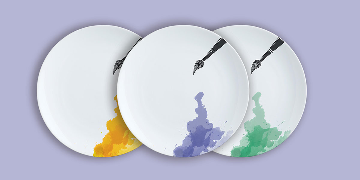 Watercolour plate design in three variations